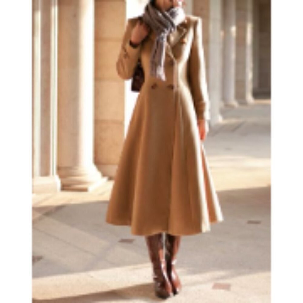 Wool Blend Pea Coat Long Trench Double Breasted Slim Fit Overcoat - Picture 4 of 6